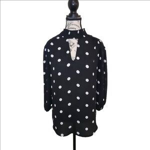 New York and Company‎ Blouse Black White Polka Dot Size M